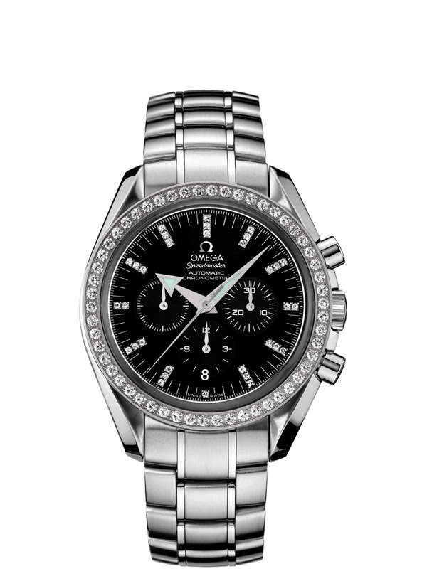 Omega 3555.55.00 : Speedmaster Broad Arrow Stainless Steel / Diamond / Black / Bracelet
