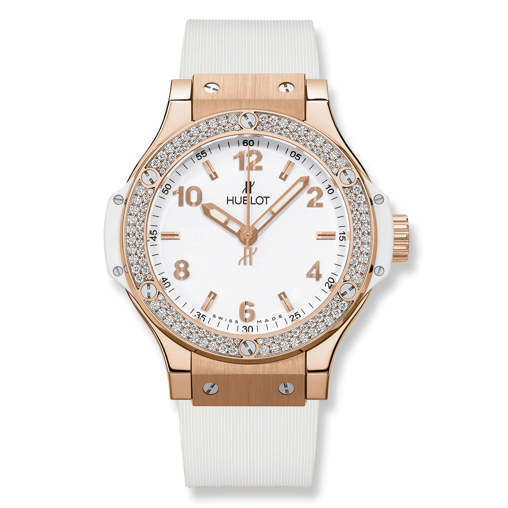 Hublot 361.PE.2010.RW.1104 : Big Bang 38 Quartz Red Gold - Diamond / White / Rubber