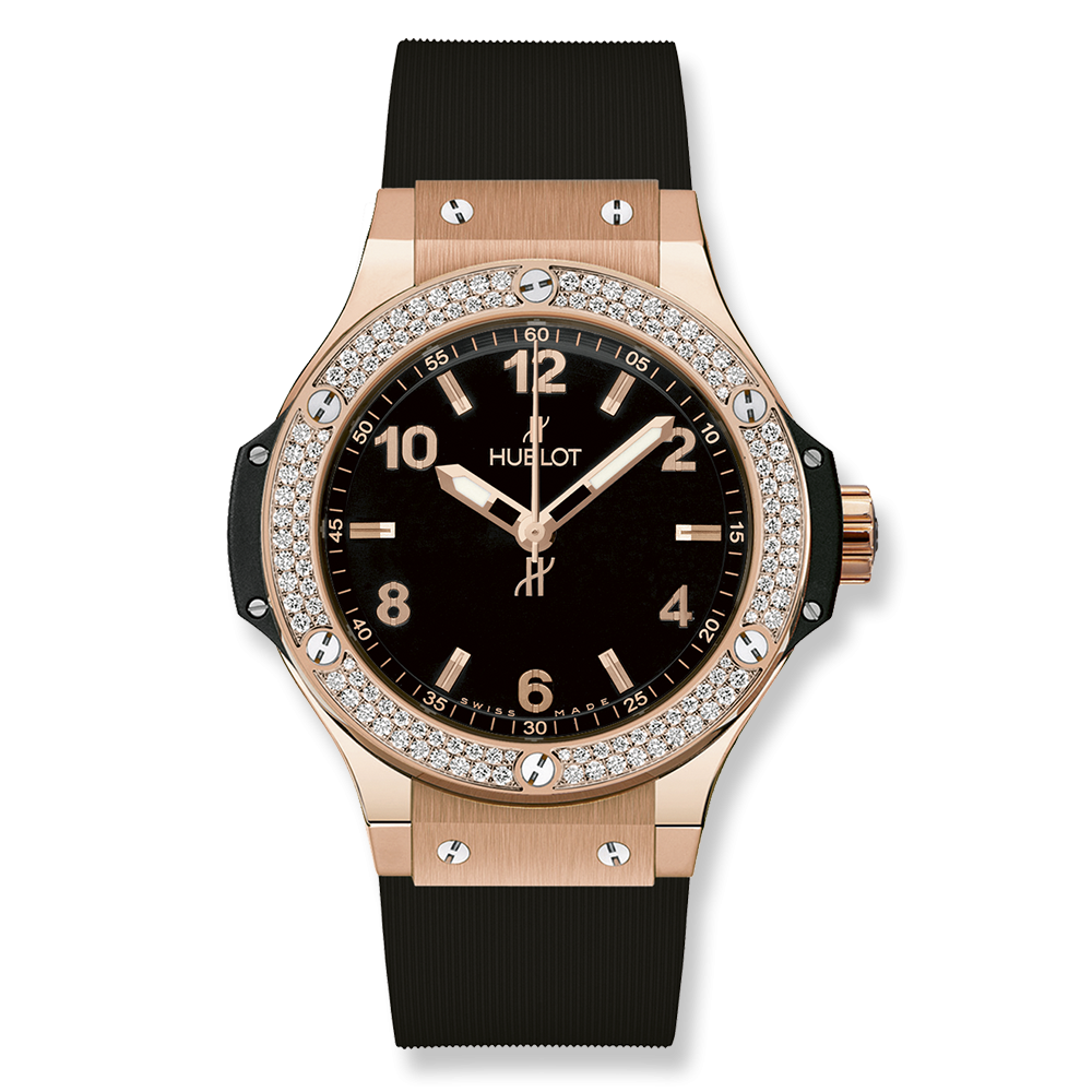 Hublot 361.PX.1280.RX.1104 : Big Bang 38 Quartz Red Gold - Diamond / Black / Rubber
