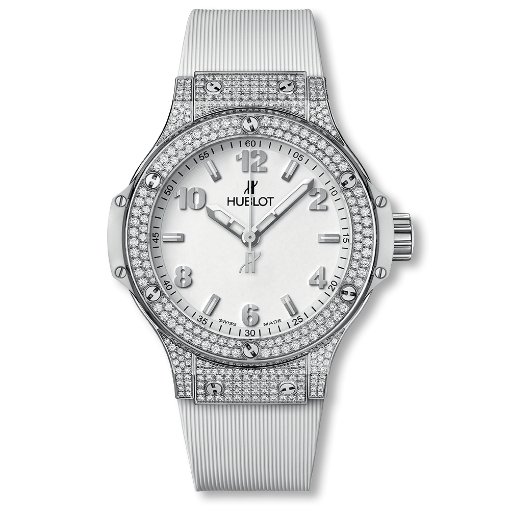 Hublot 361.SE.2010.RW.1704 : Big Bang 38 Quartz Stainless Steel - Pavé / White / Rubber