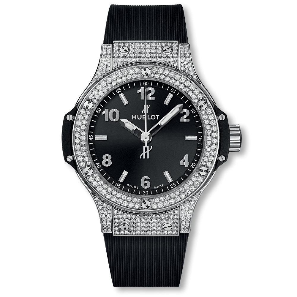 Hublot 361.SX.1270.RX.1704 : Big Bang 38 Quartz Stainless Steel - Pavé / Black / Rubber