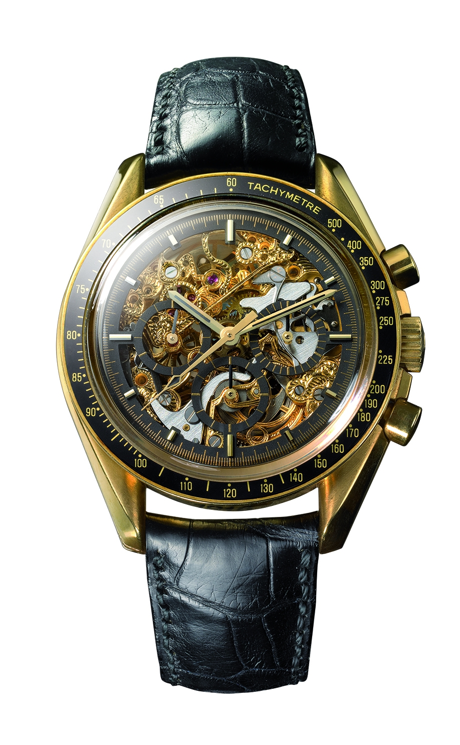 Omega 3696.50.31 : Speedmaster Professional Yellow Gold / Skeleton / Alligator / Jubilee