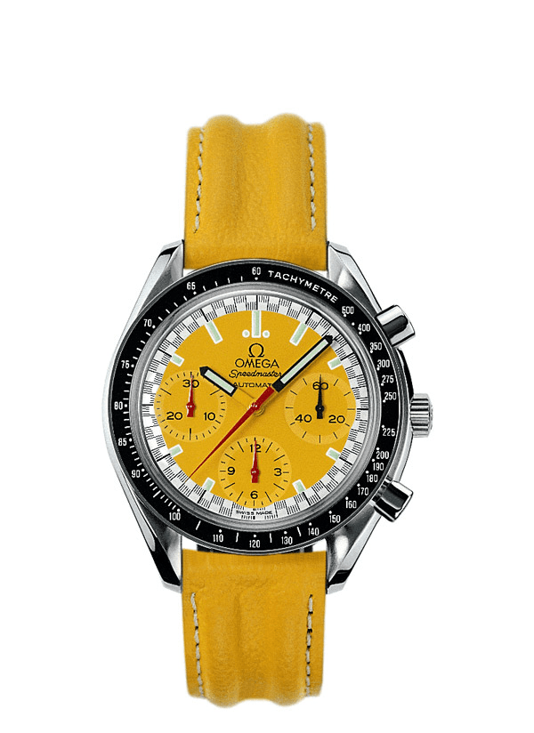 Omega 3810.12.40 : Speedmaster Reduced Stainless Steel / Yellow / Strap / Schumacher