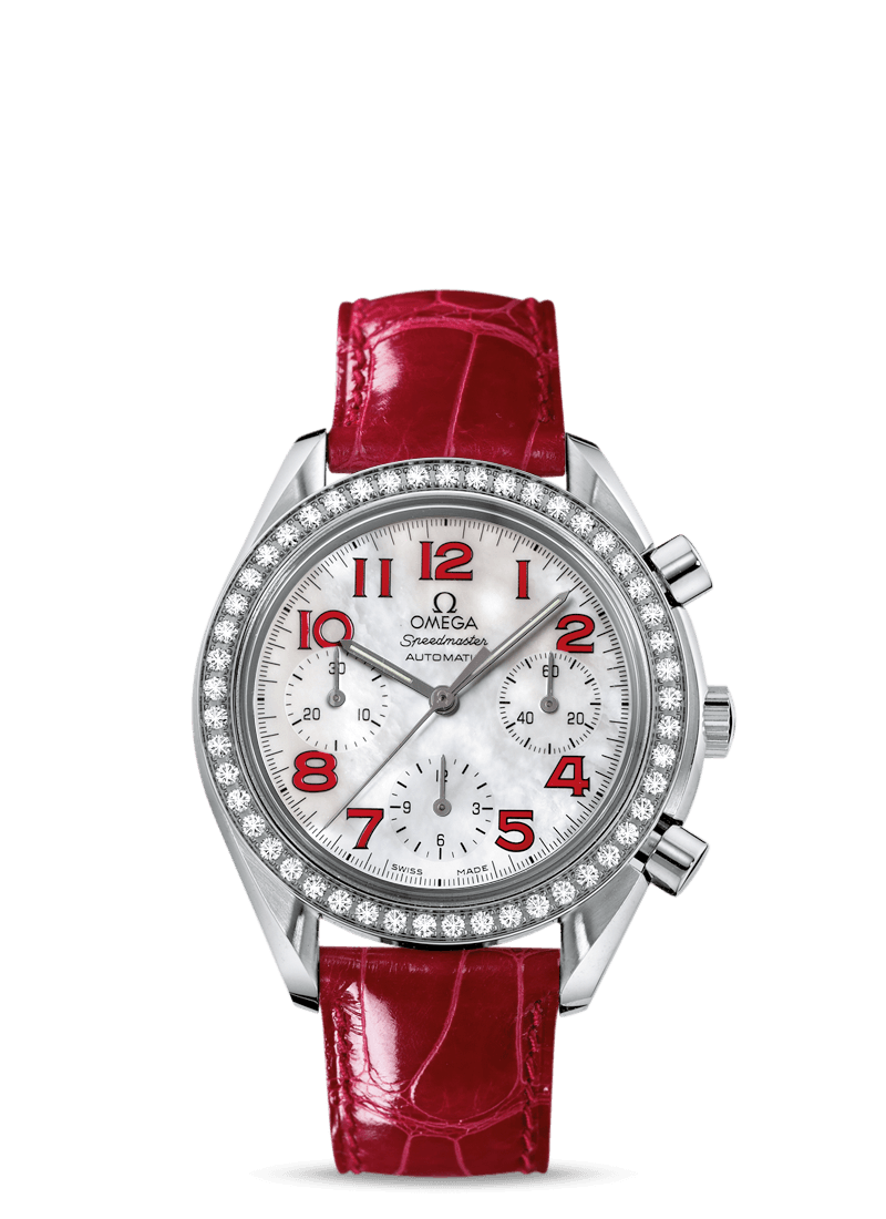 Omega 3835.79.40 : Speedmaster Reduced Ladies Stainless Steel / Diamond / MOP / Red