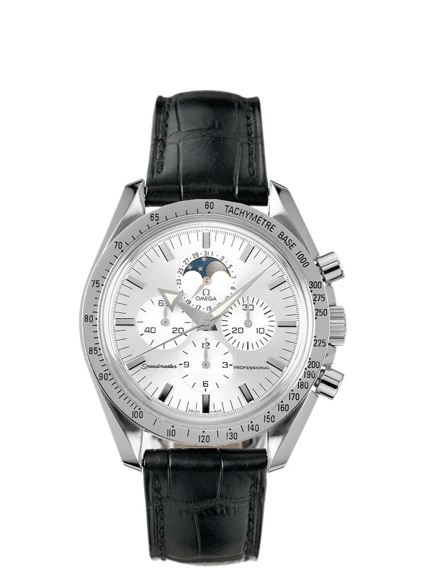 Omega 3875.30.31 : Speedmaster Professional Moonphase Broad Arrow Stainless Steel / Silver / Strap