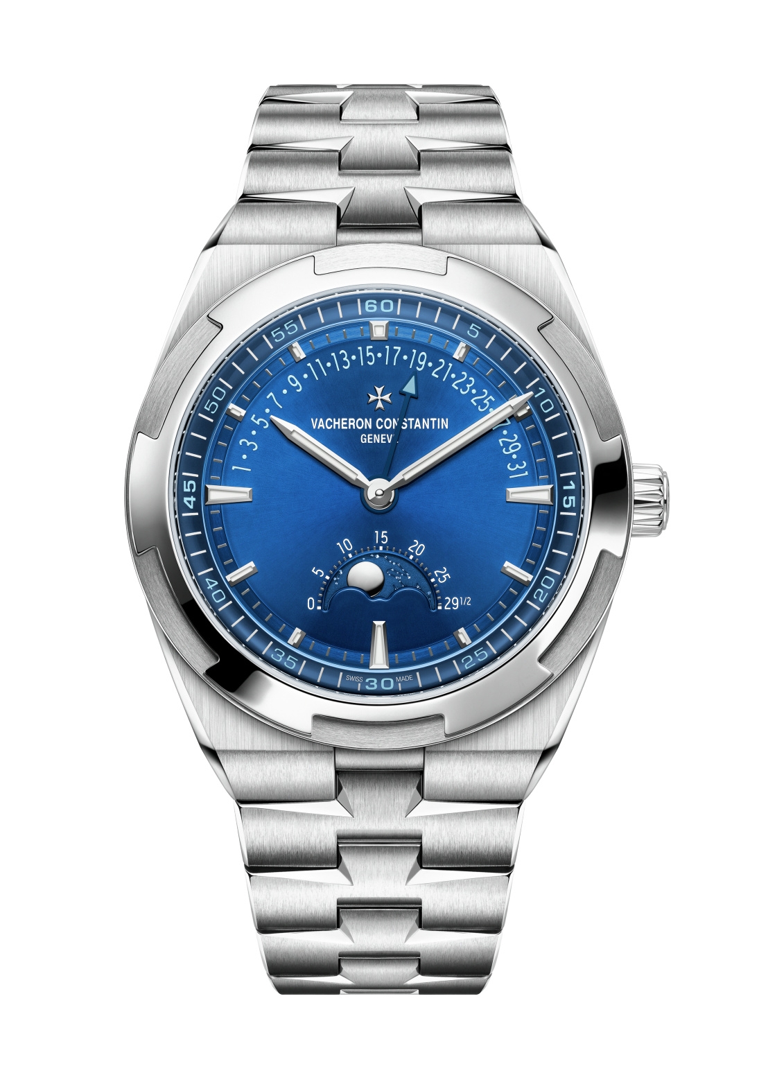 Vacheron Constantin 4000V/210A-B911 : Overseas Moon Phase Retrograde Date Stainless Steel / Blue