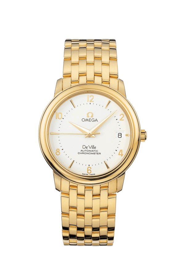 Omega 4100.30.00 : De Ville Prestige Automatic 34.7 Yellow Gold / White / Bracelet