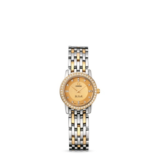 Omega 413.25.22.60.58.001 : De Ville Prestige Quartz 22 Stainless Steel / Yellow Gold / Diamond / Champagne / Bracelet