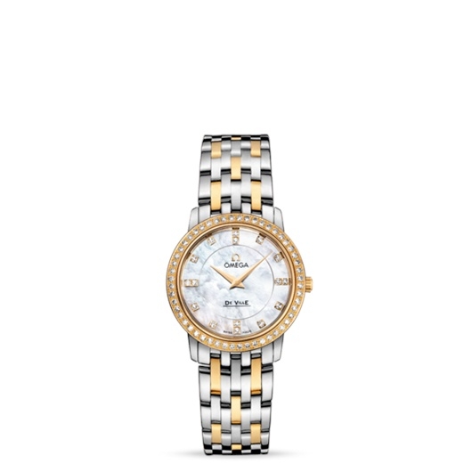 Omega 413.25.27.60.55.001 : De Ville Prestige Quartz 27 Stainless Steel / Yellow Gold / Diamond / MOP / Bracelet
