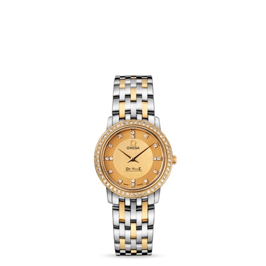 Omega 413.25.27.60.58.001 : De Ville Prestige Quartz 27 Stainless Steel / Yellow Gold / Diamond / Champagne / Bracelet