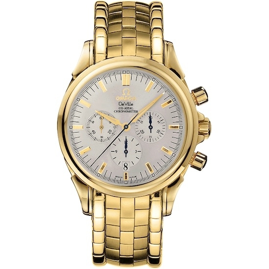Omega 4141.30.00 : De Ville Co-Axial 41 Chronograph Yellow Gold / Silver / Bracelet