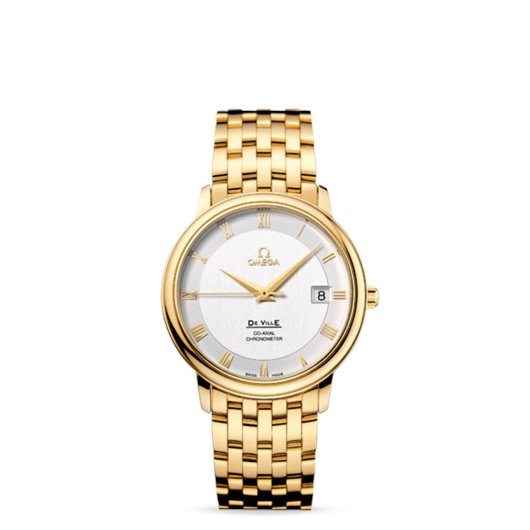 Omega 4174.31.00 : De Ville Prestige Co-Axial 36.5 Yellow Gold / Silver / Bracelet