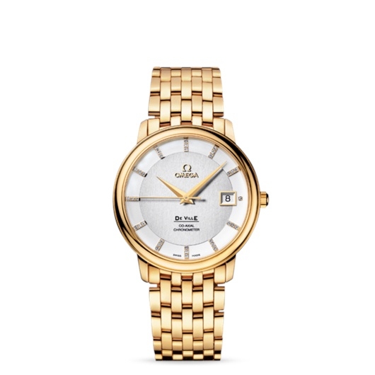 Omega 4174.35.00 : De Ville Prestige Co-Axial 36.5 Yellow Gold / Silver-Diamond / Bracelet