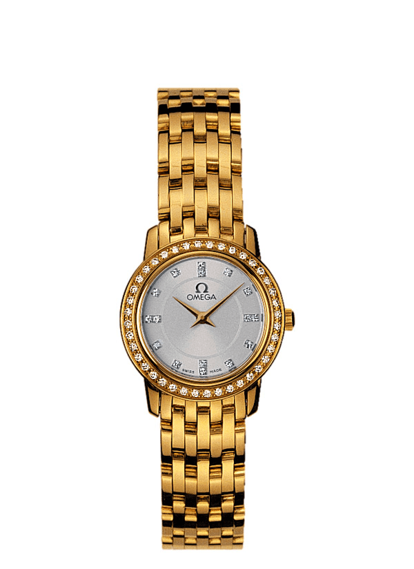 Omega 4175.35.00 : De Ville Prestige Quartz 22 Yellow Gold / Diamond / Silver / Bracelet