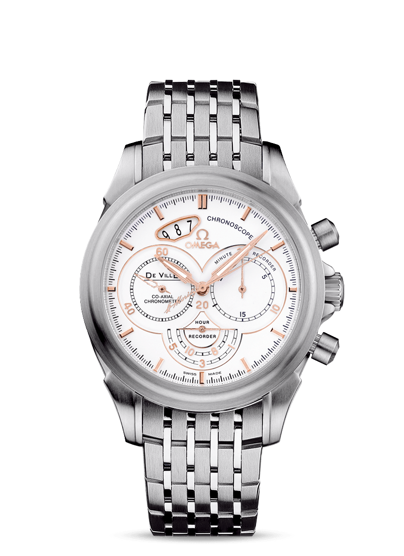 Omega 422.10.41.50.04.001 : De Ville Co-Axial 41 Chronoscope Stainless Steel / White / Bracelet / St. Moritz