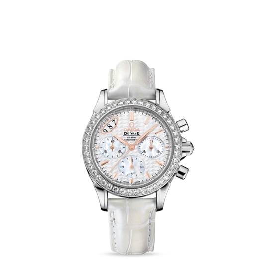 Omega 422.18.35.50.05.001 : De Ville Co-Axial 35 Chronograph Stainless Steel / Diamond / White / Strap