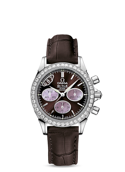 Omega 422.18.35.50.13.001 : De Ville Co-Axial 35 Chronograph Stainless Steel Diamond / Brown / Strap