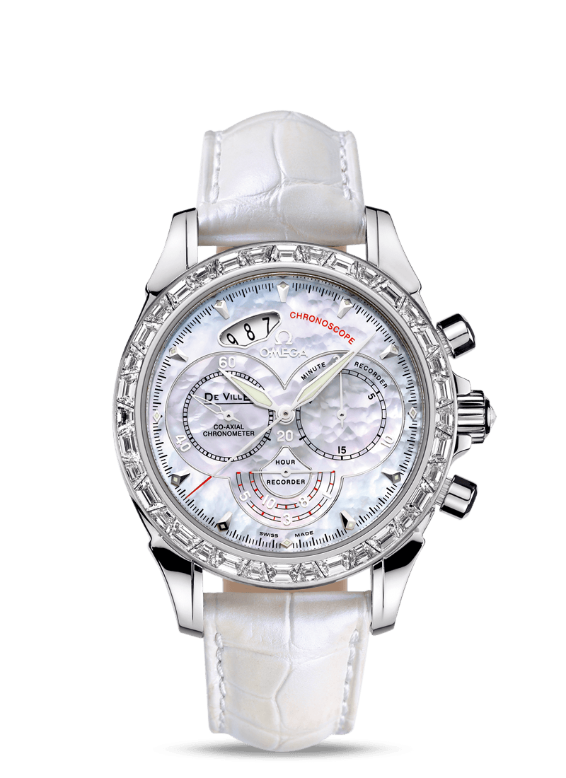 Omega 422.98.41.50.05.001 : De Ville Co-Axial 41 Chronoscope Palladium Baguette / MOP