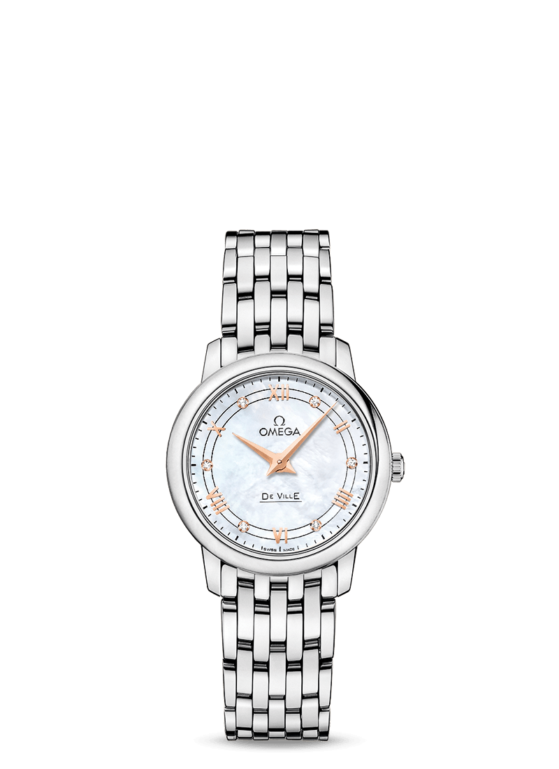 Omega 424.10.27.60.55.001 : De Ville Prestige Quartz 27.4 Stainless Steel / Vintage - White MOP / Bracelet