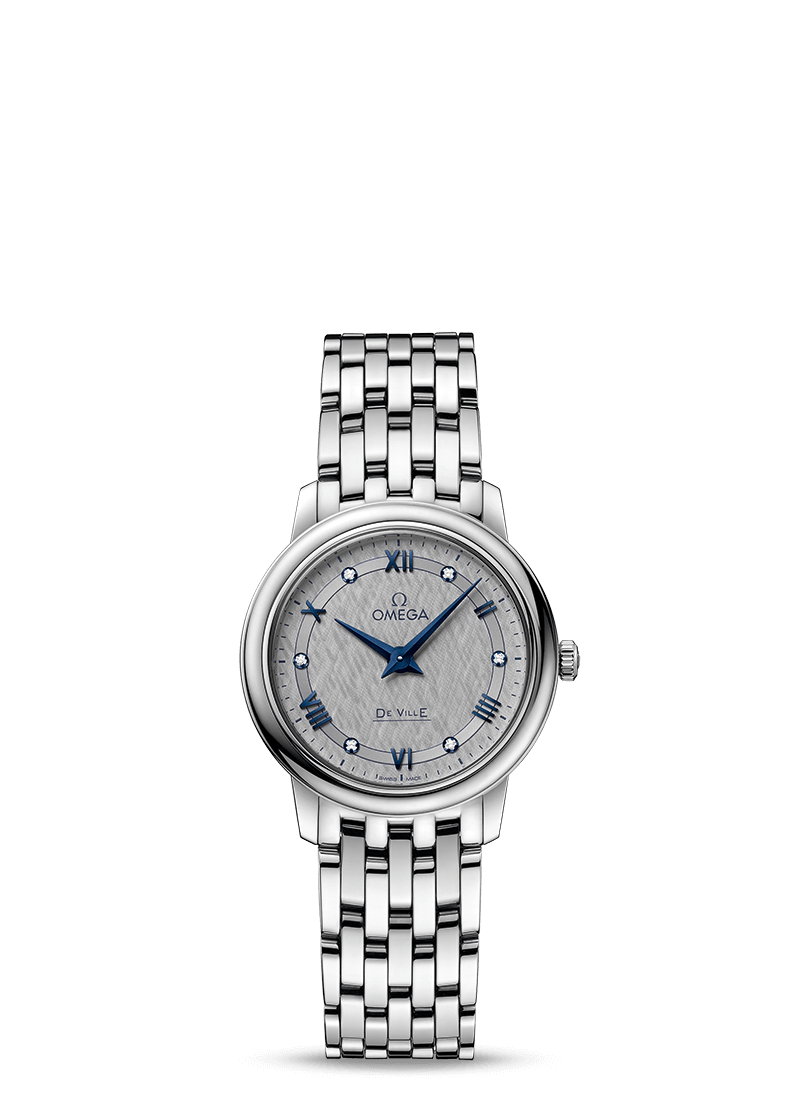 Omega 424.10.27.60.56.002 : De Ville Prestige Quartz 27.4 Stainless Steel / Vintage Grey Silk  / Bracelet