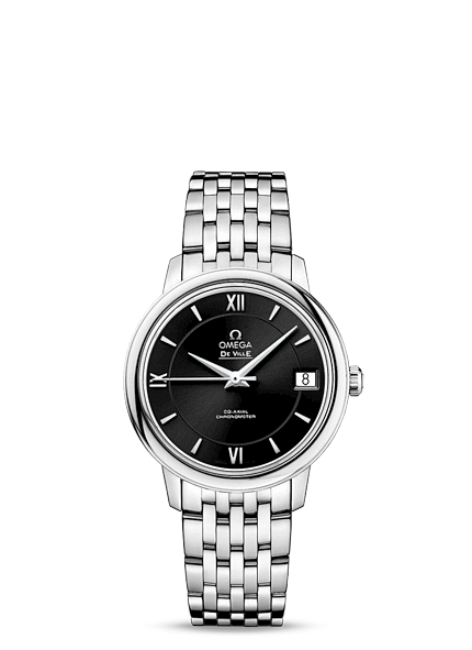 Omega 424.10.33.20.01.001 : De Ville Prestige Co-Axial 32.7 Stainless Steel / Black / Bracelet