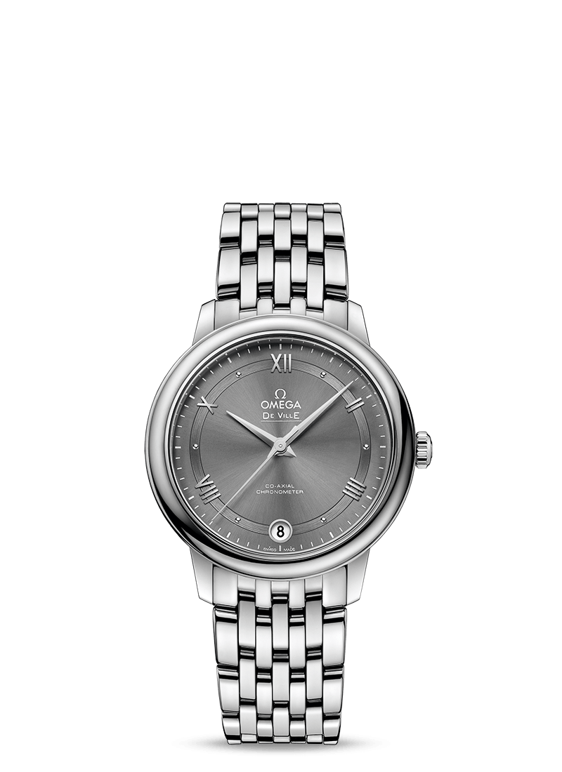 Omega 424.10.33.20.06.001 : De Ville Prestige Co-Axial 32.7 Stainless Steel / Vintage Grey  / Bracelet