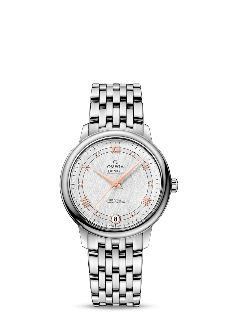Omega 424.10.33.20.52.001 : De Ville Prestige Co-Axial 32.7 Stainless Steel / Vintage Silk Silver / Bracelet