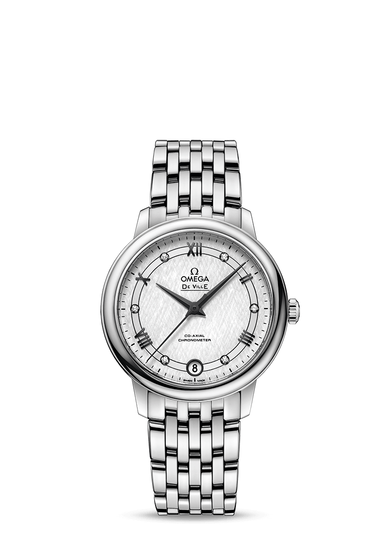 Omega 424.10.33.20.52.002 : De Ville Prestige Co-Axial 32.7 Stainless Steel / Vintage Silk Silver / Bracelet