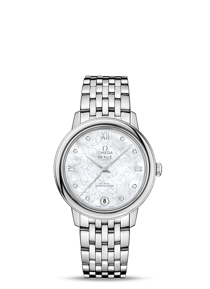 Omega 424.10.33.20.55.001 : De Ville Prestige Co-Axial 32.7 Stainless Steel / MOP Butterfly / Bracelet