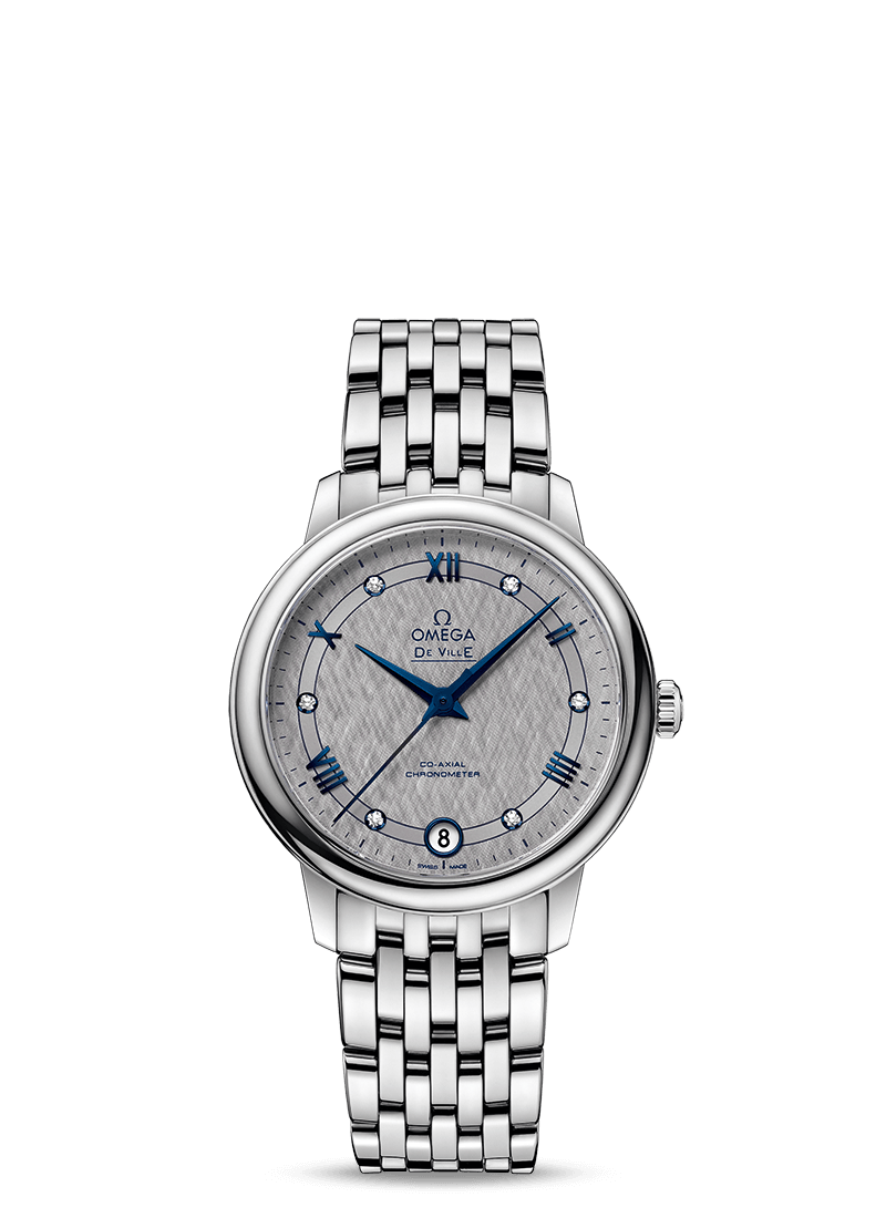 Omega 424.10.33.20.56.002 : De Ville Prestige Co-Axial 32.7 Stainless Steel / Vintage Grey Silk / Bracelet