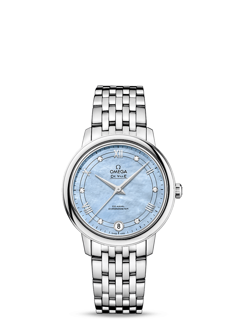 Omega 424.10.33.20.57.001 : De Ville Prestige Co-Axial 32.7 Stainless Steel / Blue MOP / Stainless Steel