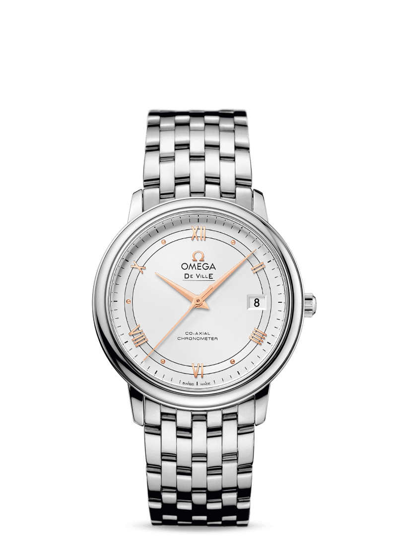Omega 424.10.37.20.02.002 : De Ville Prestige Co-Axial 36.8 Stainless Steel / Vintage Silver / Bracelet
