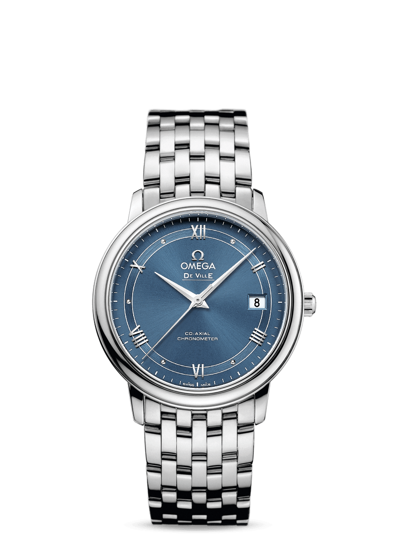 Omega 424.10.37.20.03.002 : De Ville Prestige Co-Axial 36.8 Stainless Steel / Vintage Blue / Bracelet