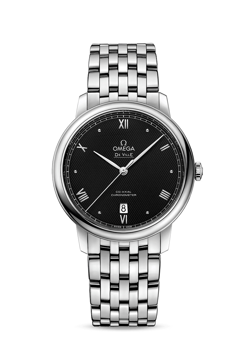 Omega 424.10.40.20.01.002 : De Ville Prestige Co-Axial 39.5 Stainless Steel / Vintage Black / Bracelet