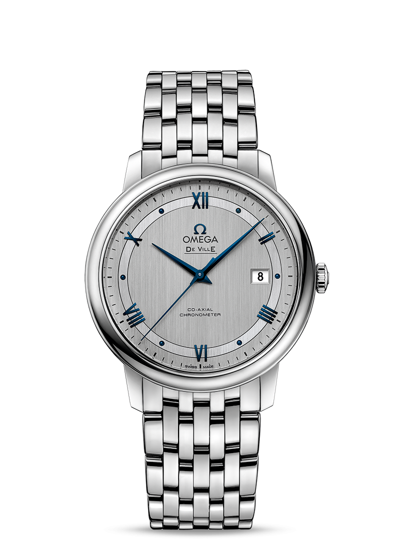 Omega 424.10.40.20.02.001 : De Ville Prestige Co-Axial 39.5 Stainless Steel / Vintage Silver / Bracelet