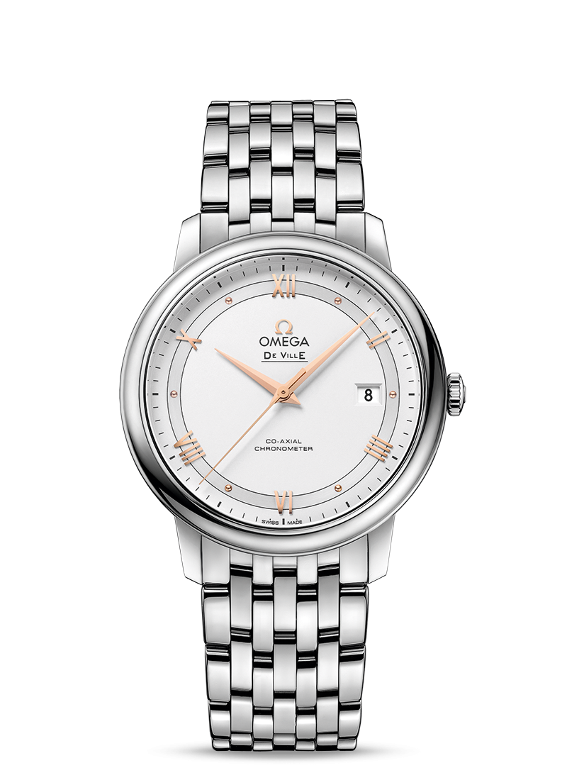 Omega 424.10.40.20.02.002 : De Ville Prestige Co-Axial 39.5 Stainless Steel / Vintage Silver / Bracelet
