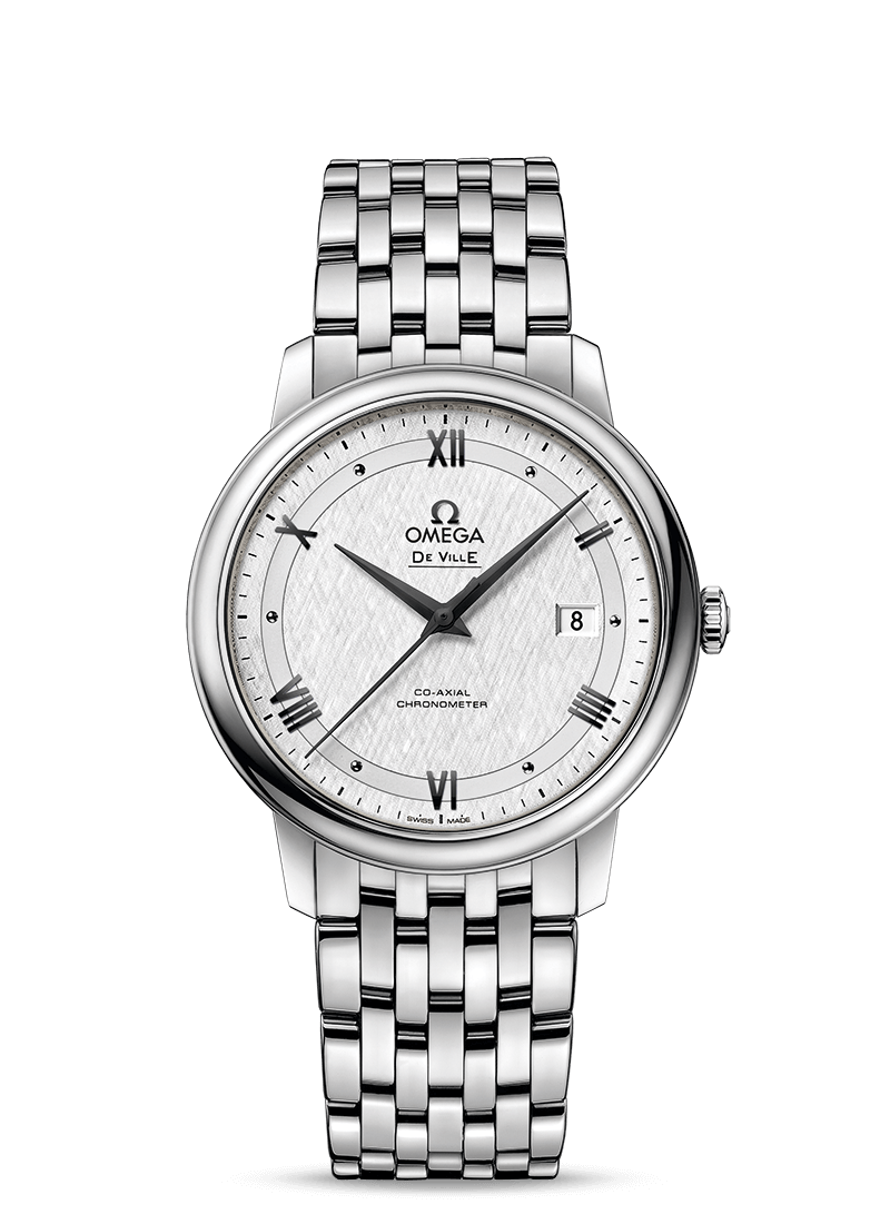 Omega 424.10.40.20.02.005 : De Ville Prestige Co-Axial 39.5 Stainless Steel / Vintage Silver Silk / Bracelet