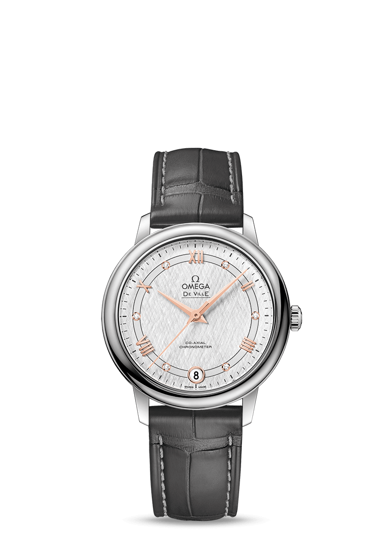 Omega 424.13.33.20.52.001 : De Ville Prestige Co-Axial 32.7 Stainless Steel / Vintage Silk Silver