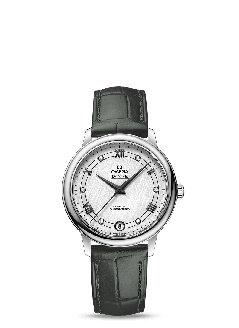 Omega 424.13.33.20.52.002 : De Ville Prestige Co-Axial 32.7 Stainless Steel / Vintage Silk Silver