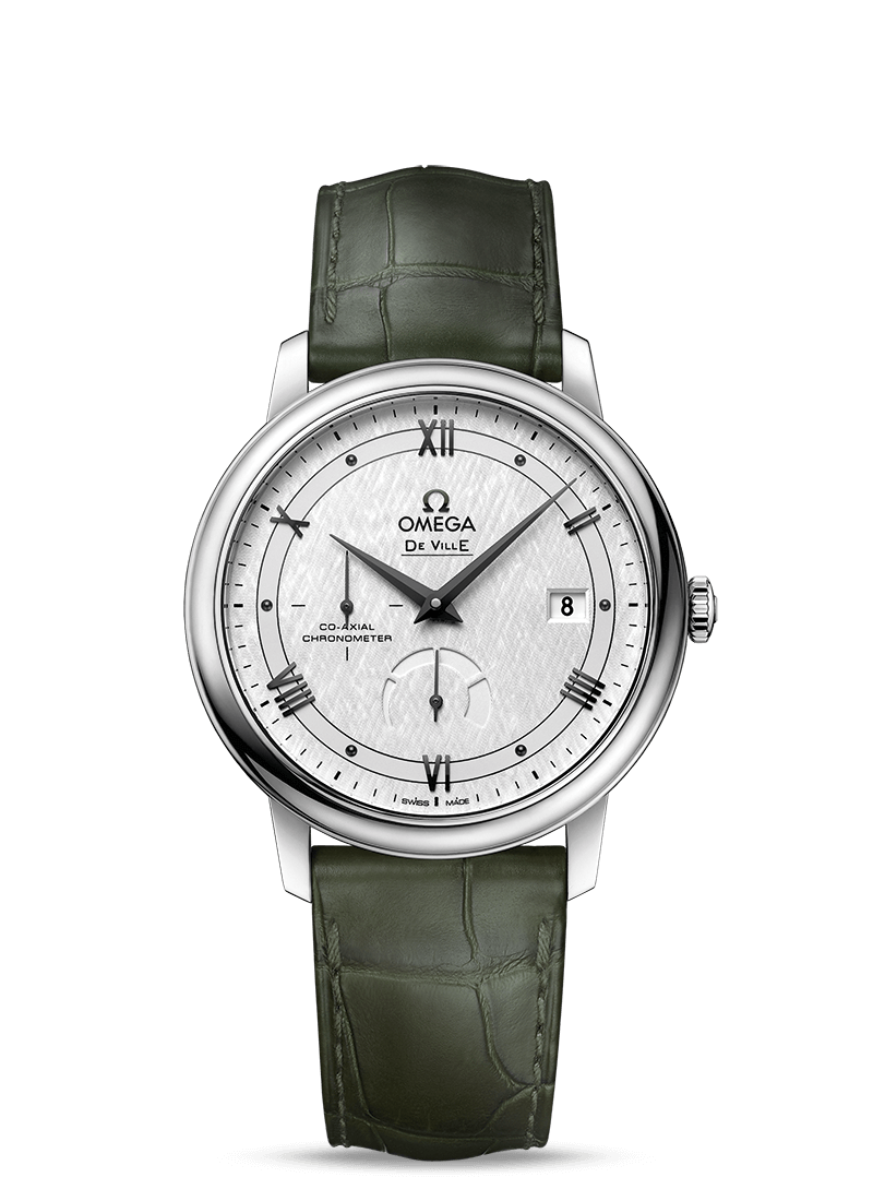 Omega 424.13.40.21.02.004 : De Ville Prestige Co-Axial 39.5 Power Reserve Stainless Steel / Vintage  Silver Silk