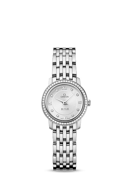 Omega 424.15.24.60.52.001 : De Ville  Prestige Quartz Ladies 24.5 Stainless Steel Diamond / Silver Diamond / Bracelet