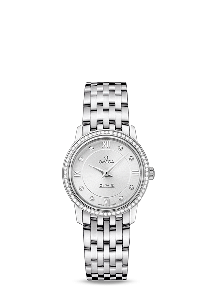 Omega 424.15.27.60.52.001 : De Ville Prestige Quartz 27.4 Stainless Steel / Diamond / Silver / Bracelet