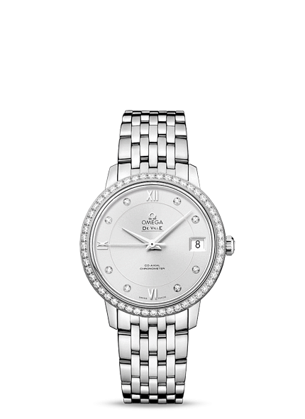 Omega 424.15.33.20.52.001 : De Ville Prestige Co-Axial 32.7 Stainless Steel / Diamond / Silver / Bracelet