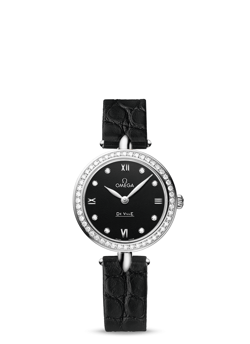 Omega 424.18.27.60.51.001 : De Ville Prestige Dewdrop Quartz 27.4 Stainless Steel / Black / Diamond