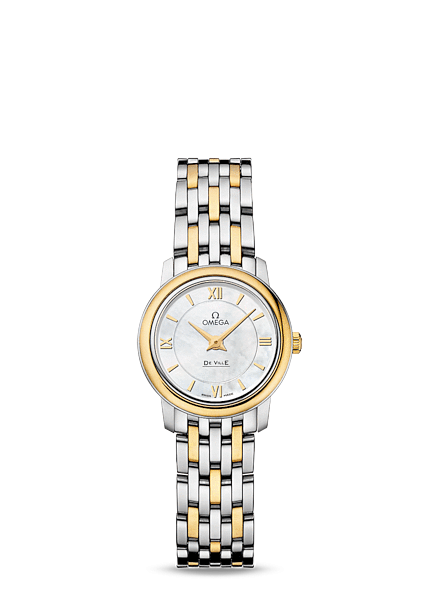 Omega 424.20.24.60.05.001 : De Ville  Prestige Quartz Ladies 24.5 Stainless Steel / Yellow Gold / MOP / Bracelet