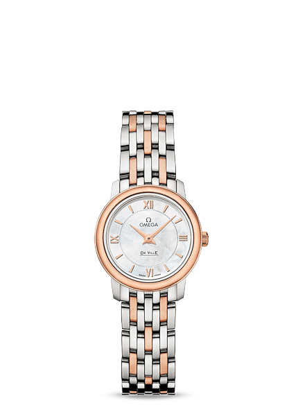Omega 424.20.24.60.05.002 : De Ville Prestige Quartz 24.4 Stainless Steel / Red Gold / MOP / Bracelet