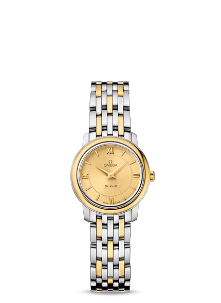 Omega 424.20.24.60.08.001 : De Ville Prestige Quartz 24.4 Stainless Steel / Yellow Gold / Champagne / Bracelet