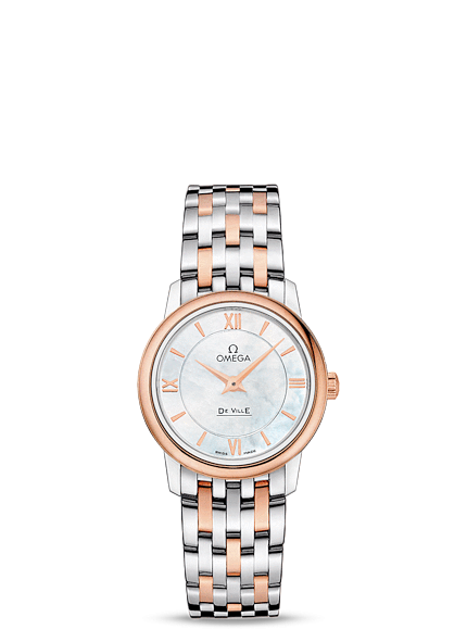 Omega 424.20.27.60.05.002 : De Ville Prestige Quartz 27.4 Stainless Steel / Red Gold / MOP / Bracelet