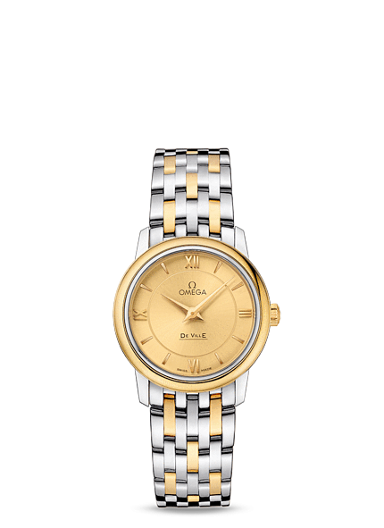 Omega 424.20.27.60.08.001 : De Ville Prestige Quartz 27.4 Stainless Steel / Yellow Gold / Champagne / Bracelet