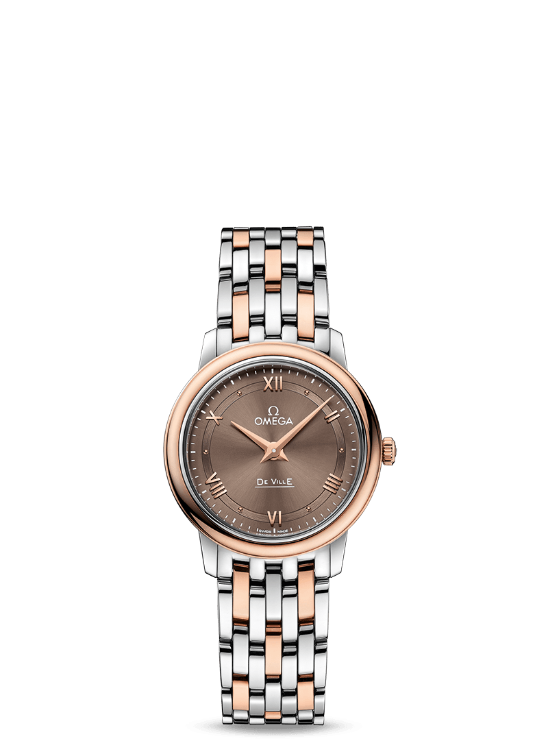 Omega 424.20.27.60.13.001 : De Ville Prestige Quartz 27.4 Stainless Steel / Red Gold / Vintage Brown / Bracelet